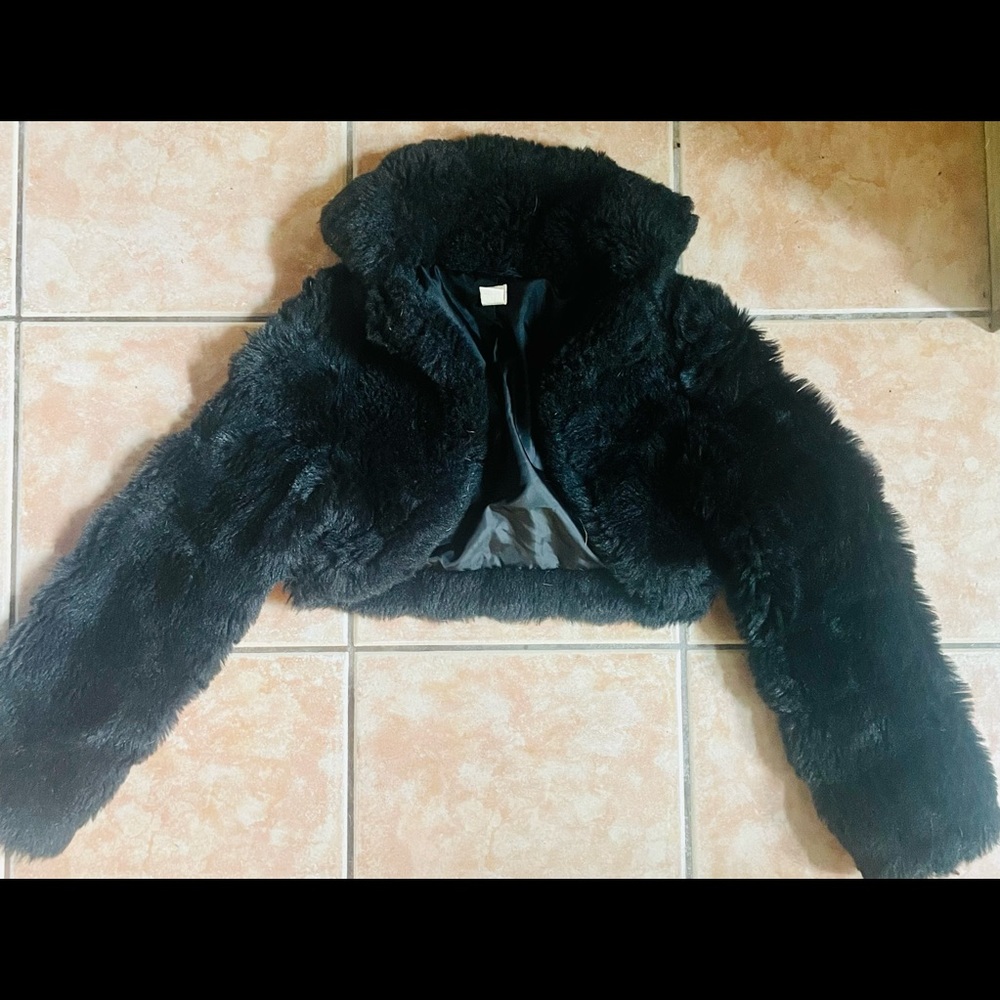 Faux Fur Black Cropped Coat
